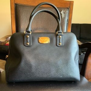 Michael Kors saffiano leather black/gold satchel